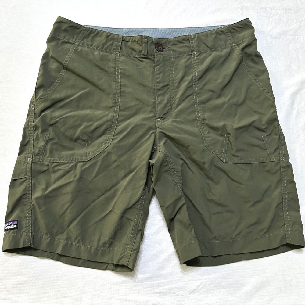 Patagonia Nylon Cargo‎ Shorts Womens M Nylon Olive Green Gorpcore Outdoor Hiking